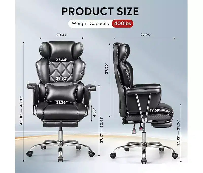 Fauteuil de bureau grand, à dossier haut, réglable, avec repose-pieds et soutien lombaire