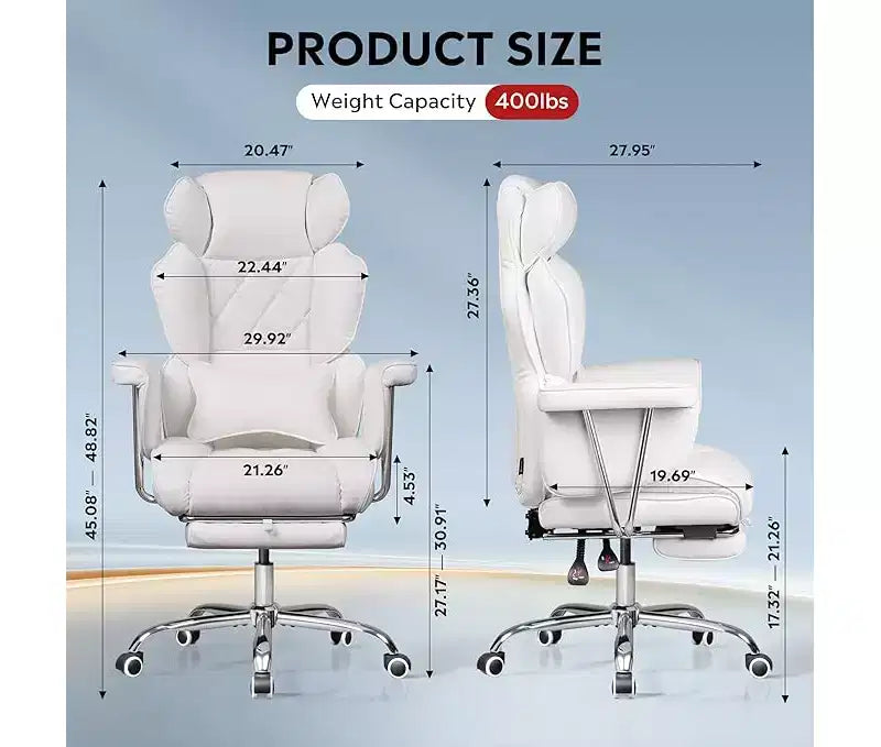 Fauteuil de bureau grand, à dossier haut, réglable, avec repose-pieds et soutien lombaire