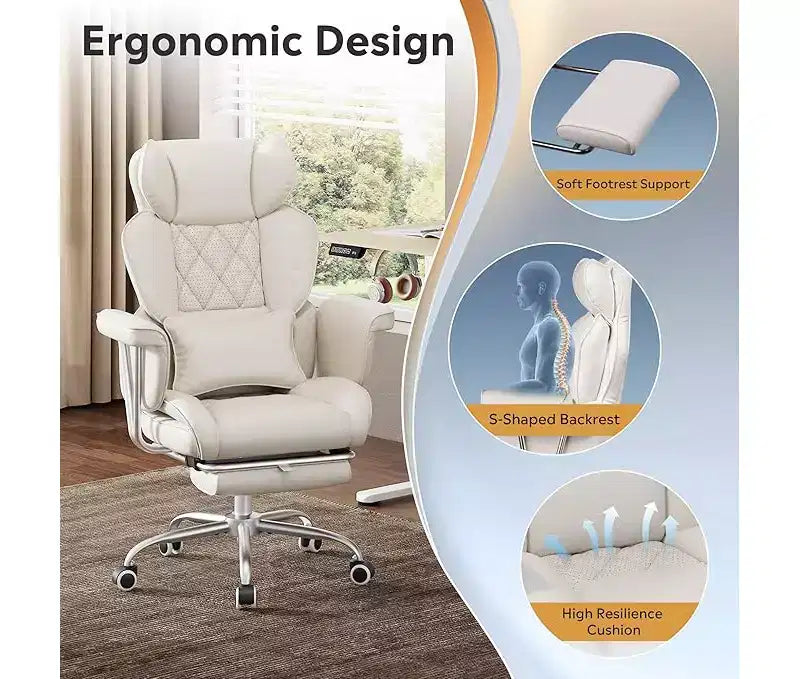 Fauteuil de bureau grand, à dossier haut, réglable, avec repose-pieds et soutien lombaire