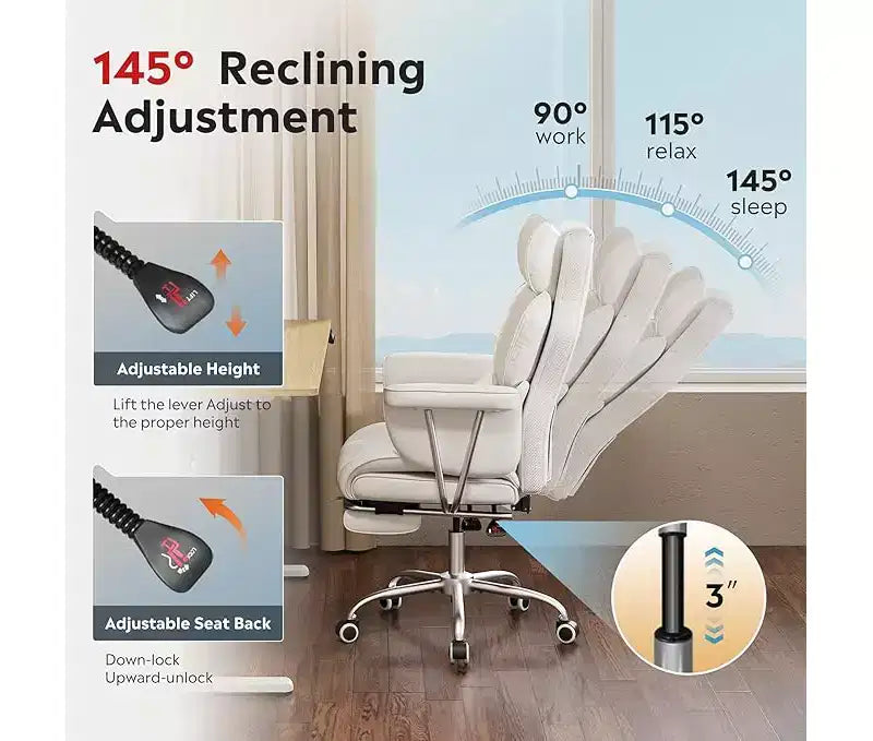 Fauteuil de bureau grand, à dossier haut, réglable, avec repose-pieds et soutien lombaire
