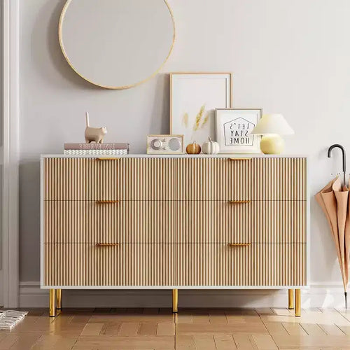 Commode 6 tiroirs pour chambre à coucher, avec poignées métalliques