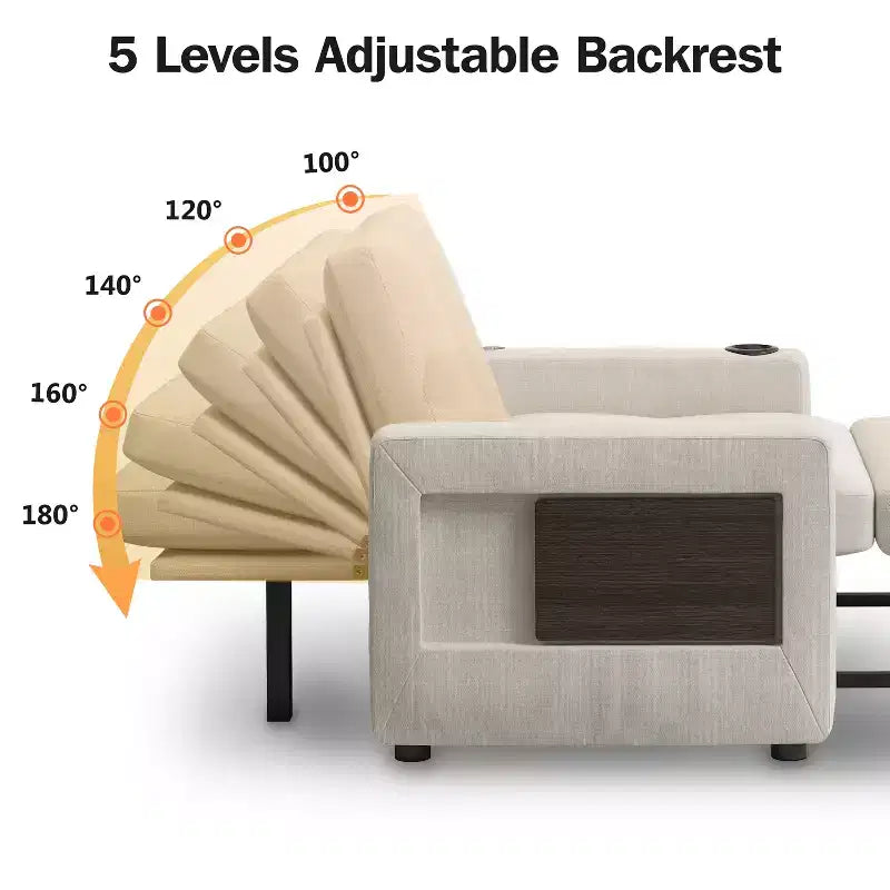 Fauteuil-lit 3 en 1, convertible 42,5 po de large avec lit gigogne, table d'appoint, porte-gobelet, dossier réglable et poches latérales