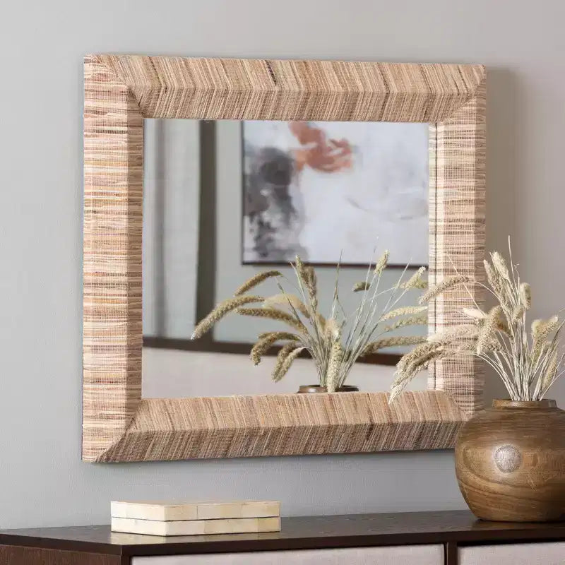 bali &amp; pari Adino Bohemian Woven Natural Grasscloth Square Accent Mirror
