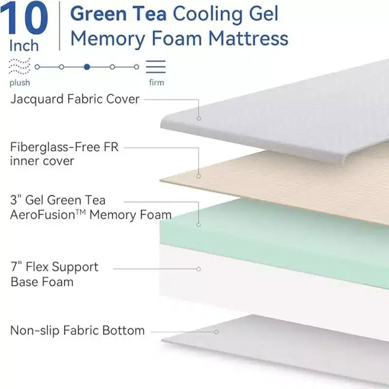 Matelas en mousse à mémoire de forme de 20-25 cm, matelas de lit rafraîchissant au thé vert/gel de fermeté moyenne en boîte pour campeurs, matelas anti-stress