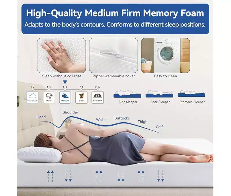 Matelas en mousse à mémoire de forme de 20-25 cm, matelas de lit rafraîchissant au thé vert/gel de fermeté moyenne en boîte pour campeurs, matelas anti-stress