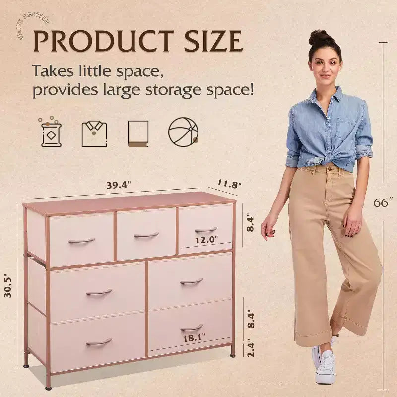 Commode/Meuble TV à 7 tiroirs, convient aux chambres, salons et entrées ; compatible avec les téléviseurs de 45 pouces