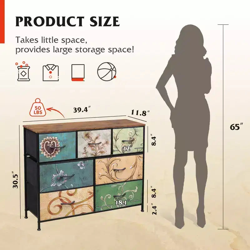 Commode/Meuble TV à 7 tiroirs, convient aux chambres, salons et entrées ; compatible avec les téléviseurs de 45 pouces