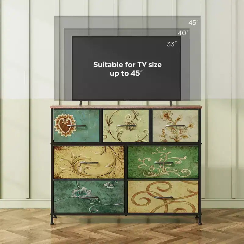 Commode/Meuble TV à 7 tiroirs, convient aux chambres, salons et entrées ; compatible avec les téléviseurs de 45 pouces