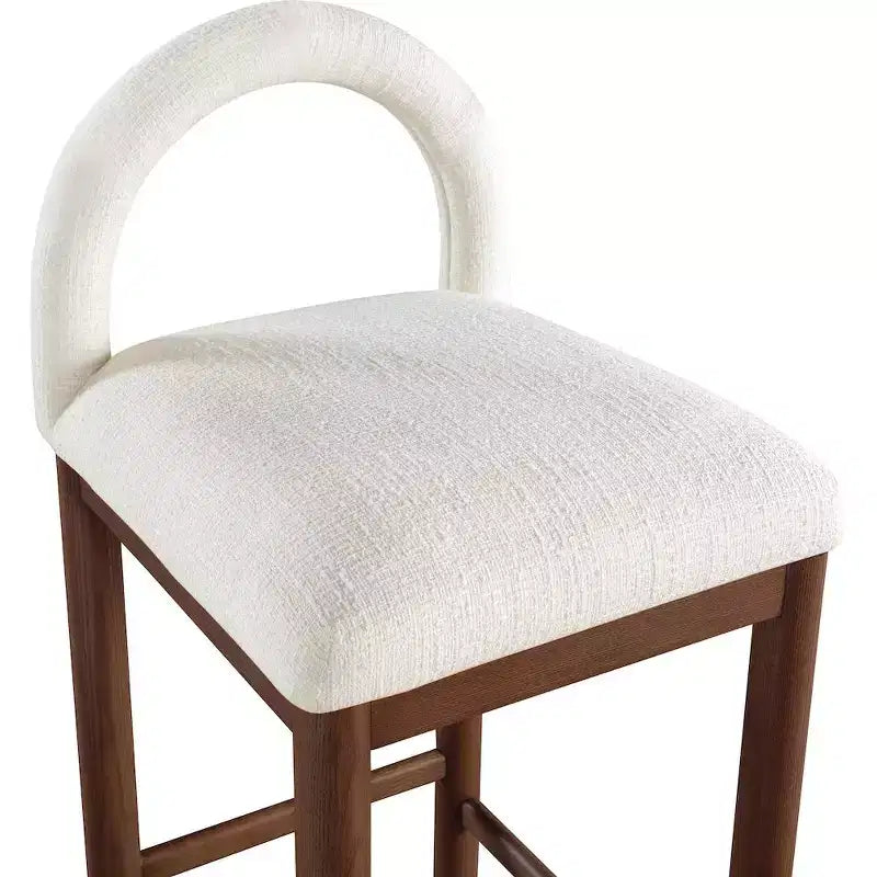 Tabouret de comptoir en tissu texturé lin crème