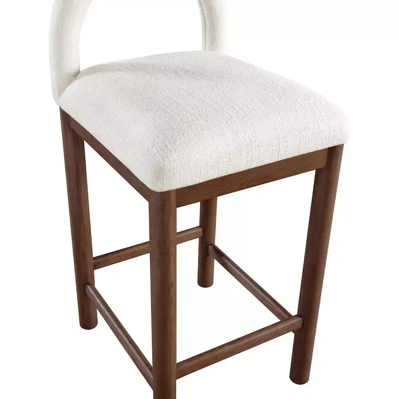 Tabouret de comptoir en tissu texturé lin crème