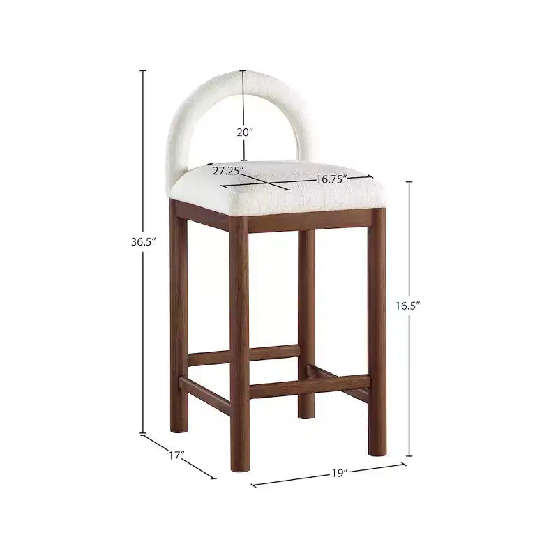 Tabouret de comptoir en tissu texturé lin crème