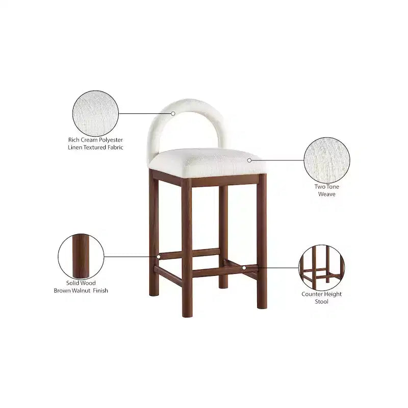 Tabouret de comptoir en tissu texturé lin crème