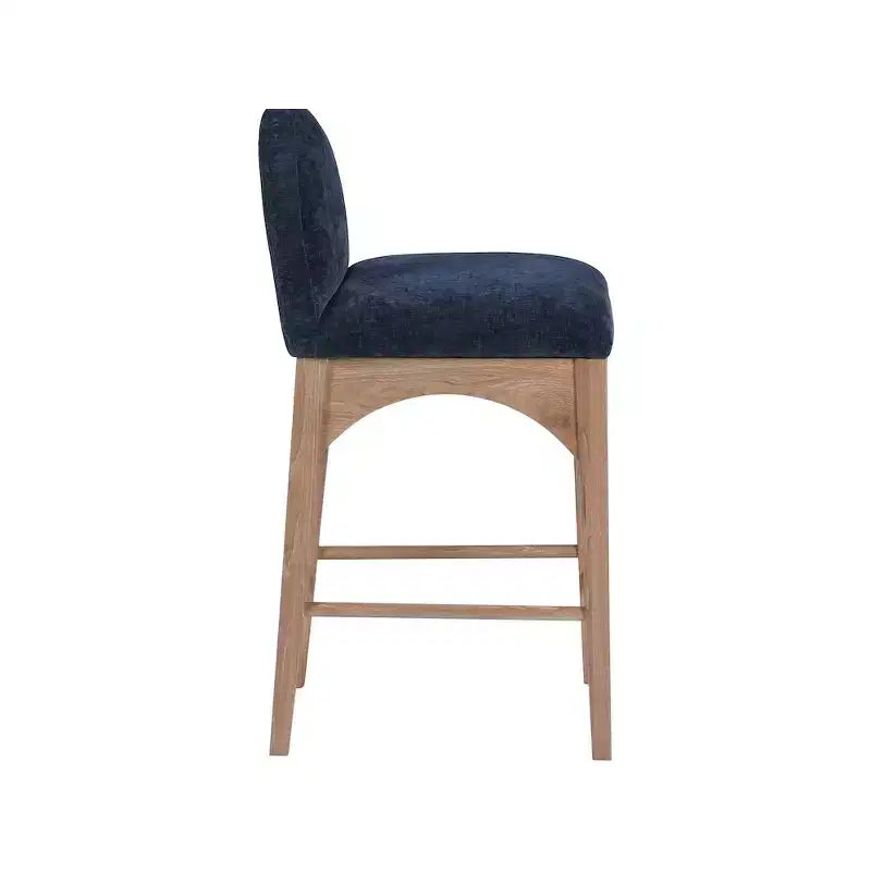 Tabouret en tissu chenille bleu marine
