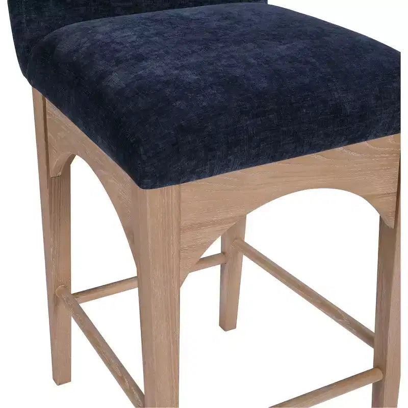 Tabouret en tissu chenille bleu marine