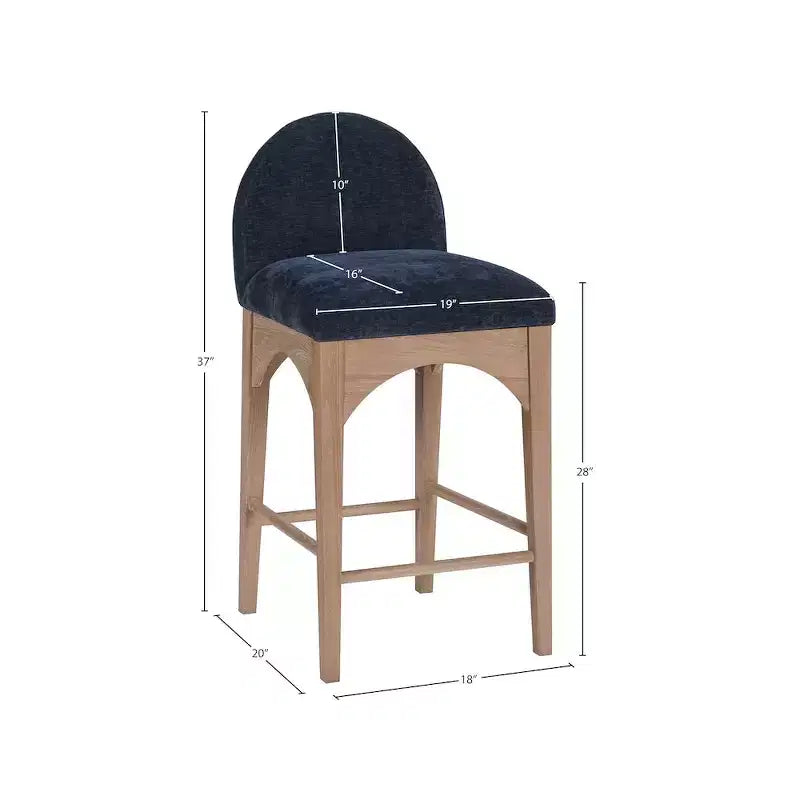 Tabouret en tissu chenille bleu marine