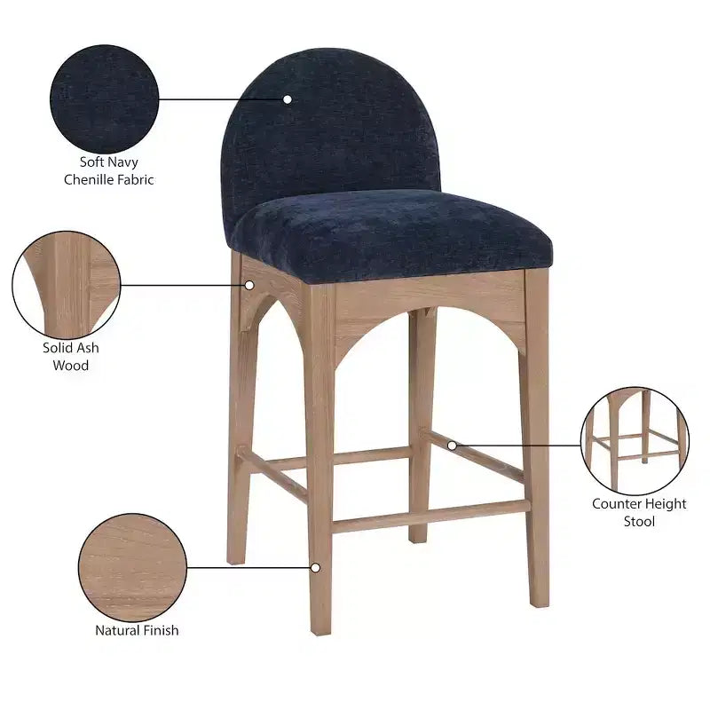 Tabouret en tissu chenille bleu marine