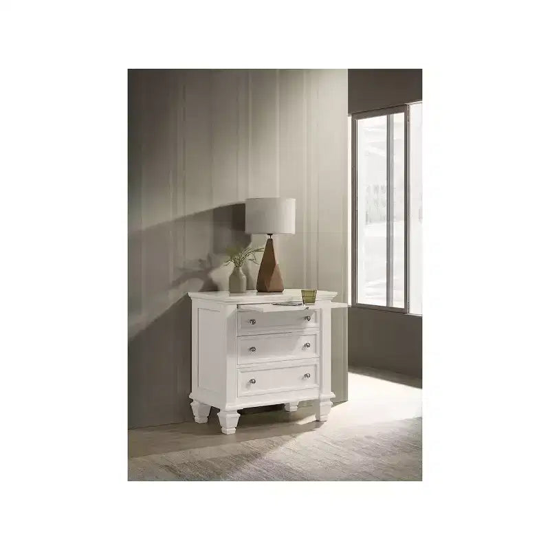 Table de chevet 3 tiroirs Blanc Crème