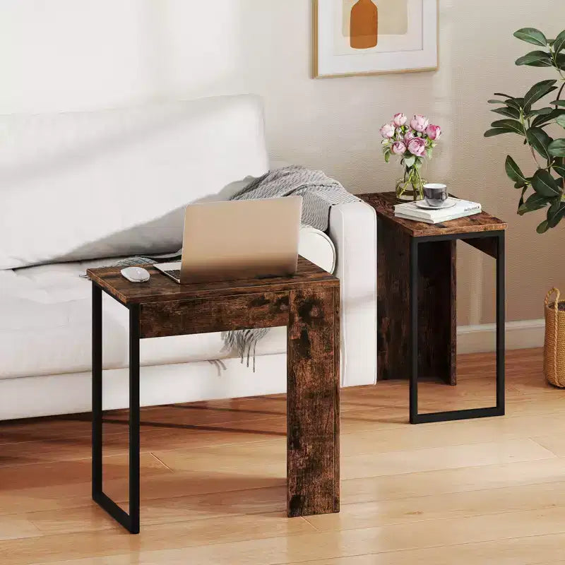Table basse gigogne 2-en-1 plateau aspect bois table d'appoint pour canapé marron rustique