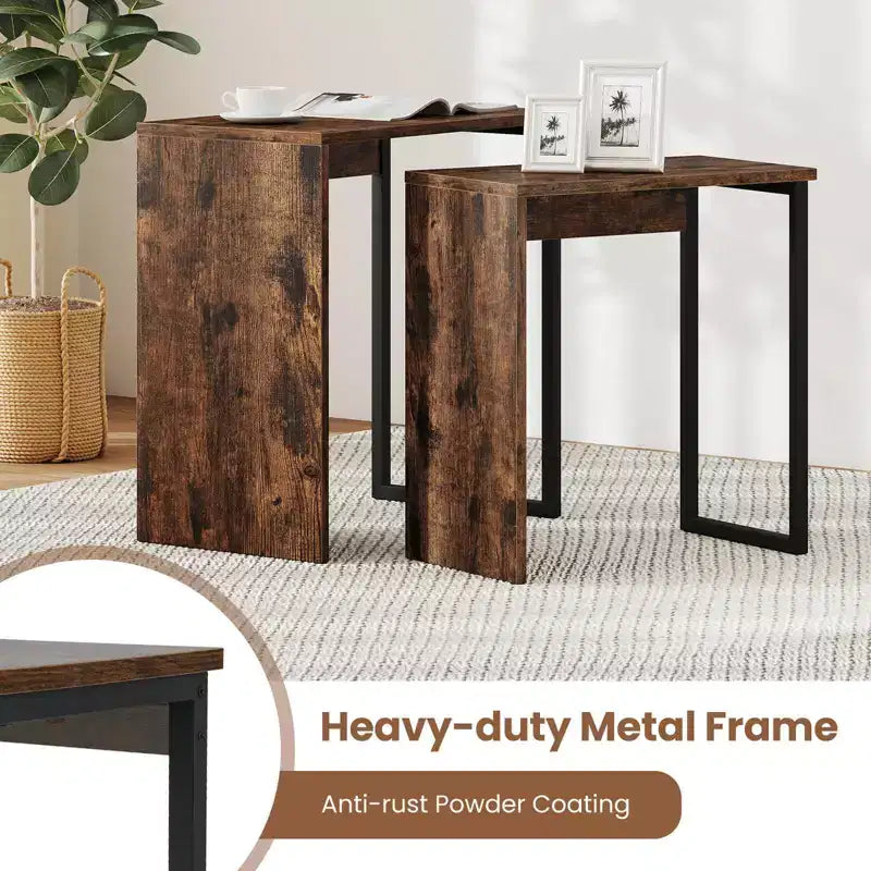 Table basse gigogne 2-en-1 plateau aspect bois table d'appoint pour canapé marron rustique