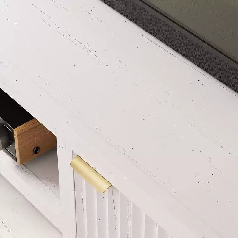 Meuble TV encastré pour téléviseurs de 80 pouces, meuble console média en bois avec portes et poignées encastrées