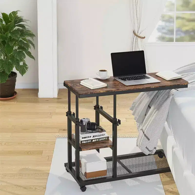 Table d'appoint mobile en C, table de collation réglable en hauteur de 66 à 87,6 cm pour canapé