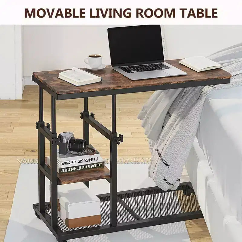 Table d'appoint mobile en C, table de collation réglable en hauteur de 66 à 87,6 cm pour canapé