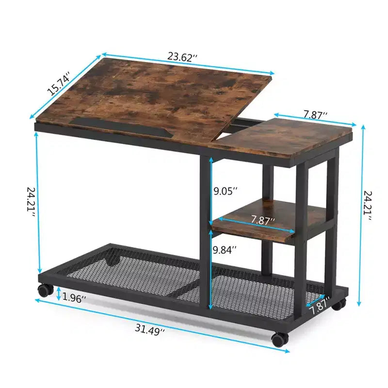 Table d'appoint mobile en C, table de collation réglable en hauteur de 66 à 87,6 cm pour canapé
