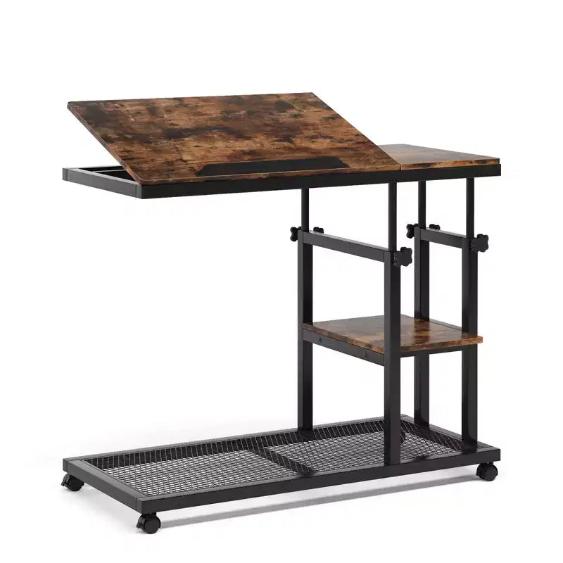 Table d'appoint mobile en C, table de collation réglable en hauteur de 66 à 87,6 cm pour canapé