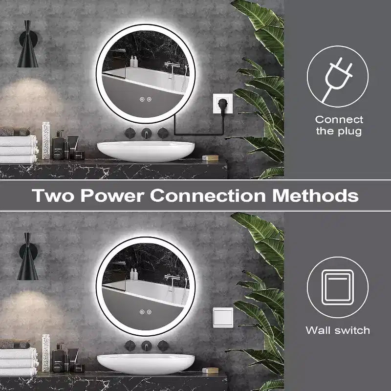 Miroir de salle de bain moderne à LED de 24 pouces avec double éclairage avant et arrière et 3 modes de couleur