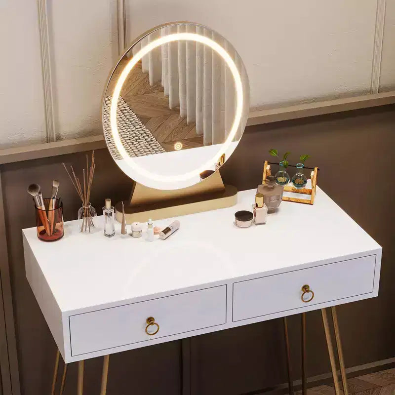Coiffeuse avec tabouret, petite coiffeuse, éclairage réglable 3 modes, coiffeuse 32 pouces avec 2 tiroirs