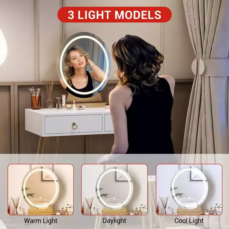 Coiffeuse avec tabouret, petite coiffeuse, éclairage réglable 3 modes, coiffeuse 32 pouces avec 2 tiroirs