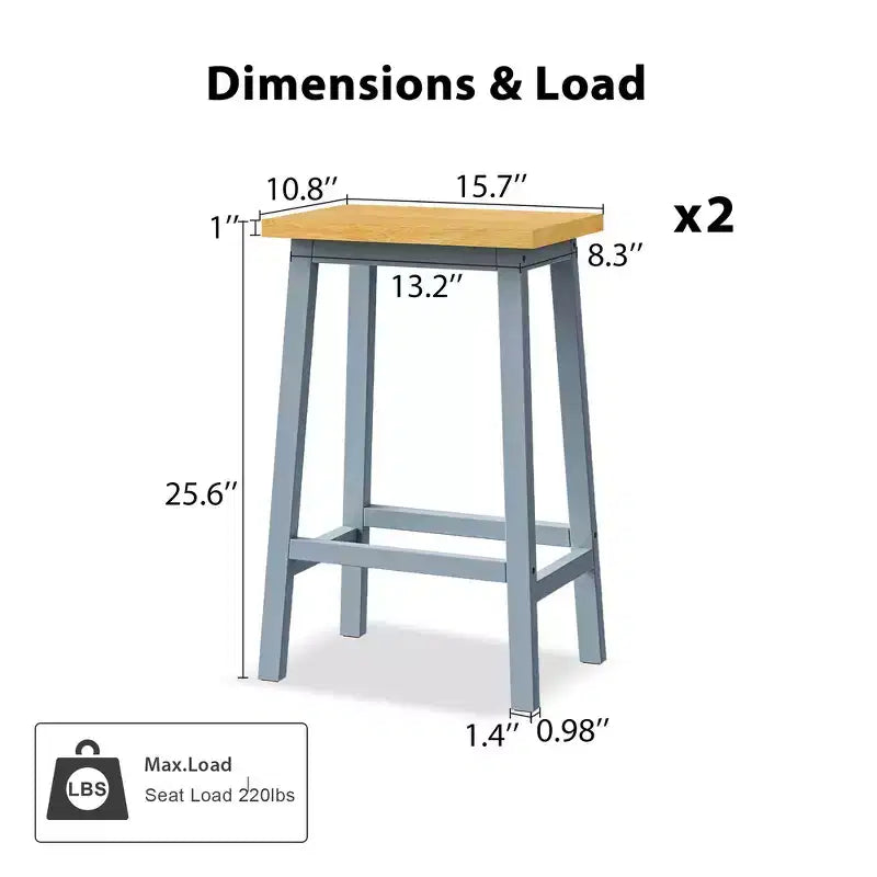Tabouret de bar en bois massif, 65 cm, tabouret de bar style ferme avec repose-pieds