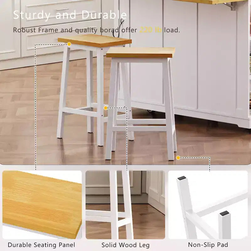 Tabouret de bar en bois massif, 65 cm, tabouret de bar style ferme avec repose-pieds