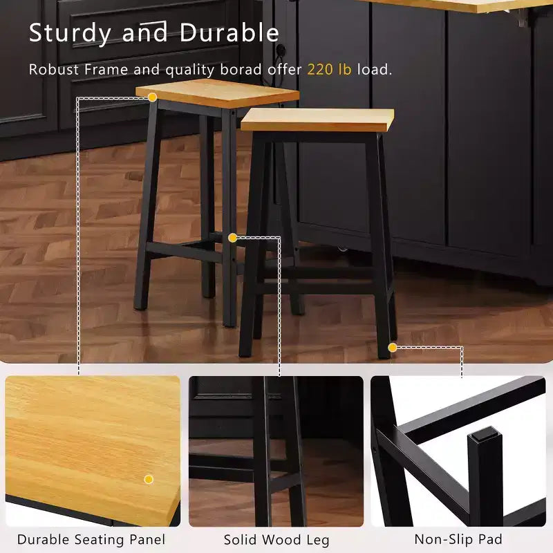 Tabouret de bar en bois massif, 65 cm, tabouret de bar style ferme avec repose-pieds