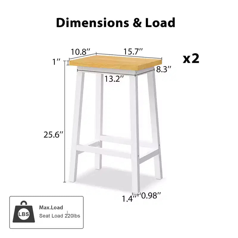 Tabouret de bar en bois massif, 65 cm, tabouret de bar style ferme avec repose-pieds