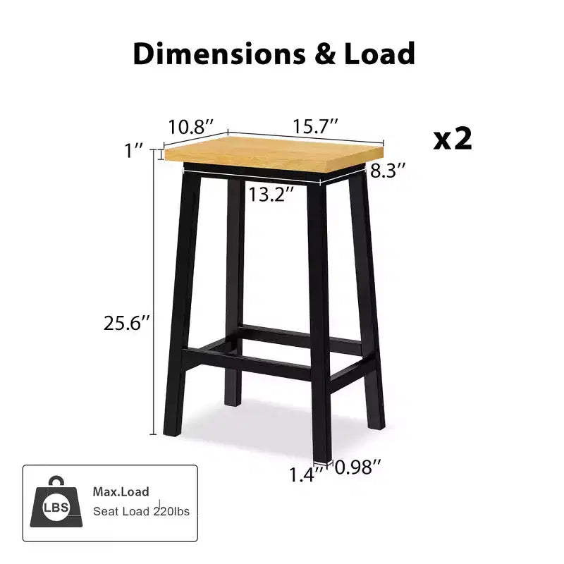 Tabouret de bar en bois massif, 65 cm, tabouret de bar style ferme avec repose-pieds
