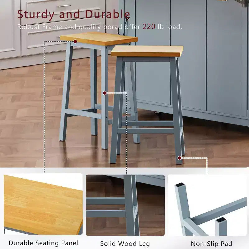 Tabouret de bar en bois massif, 65 cm, tabouret de bar style ferme avec repose-pieds