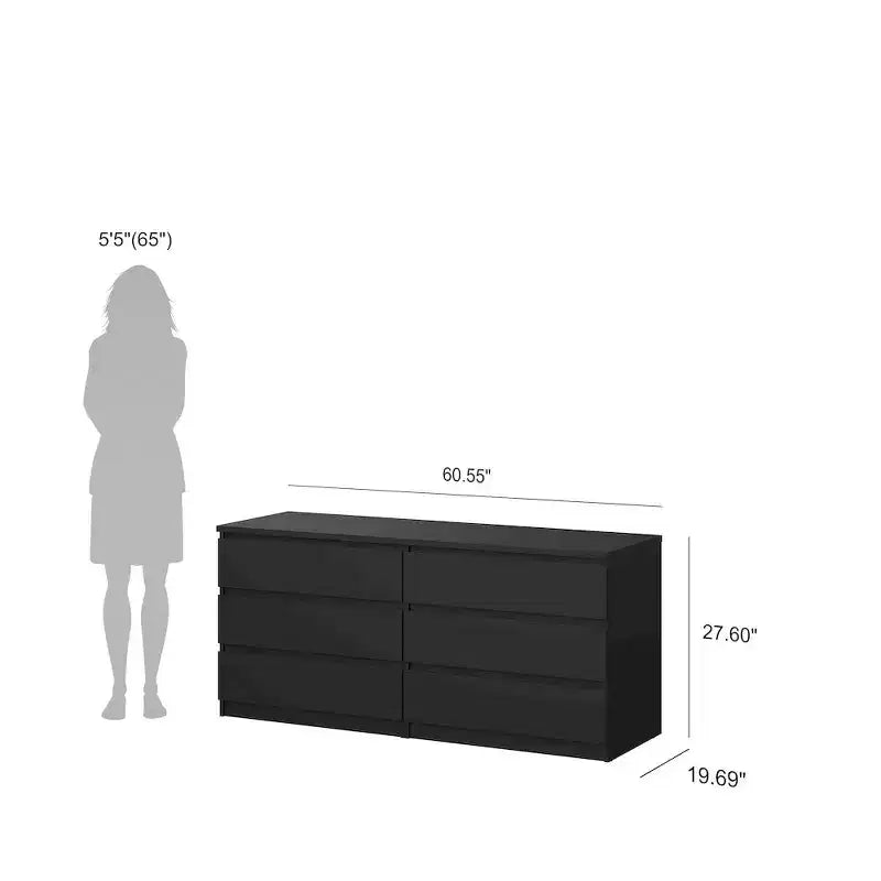 Commode six tiroirs, noir mat