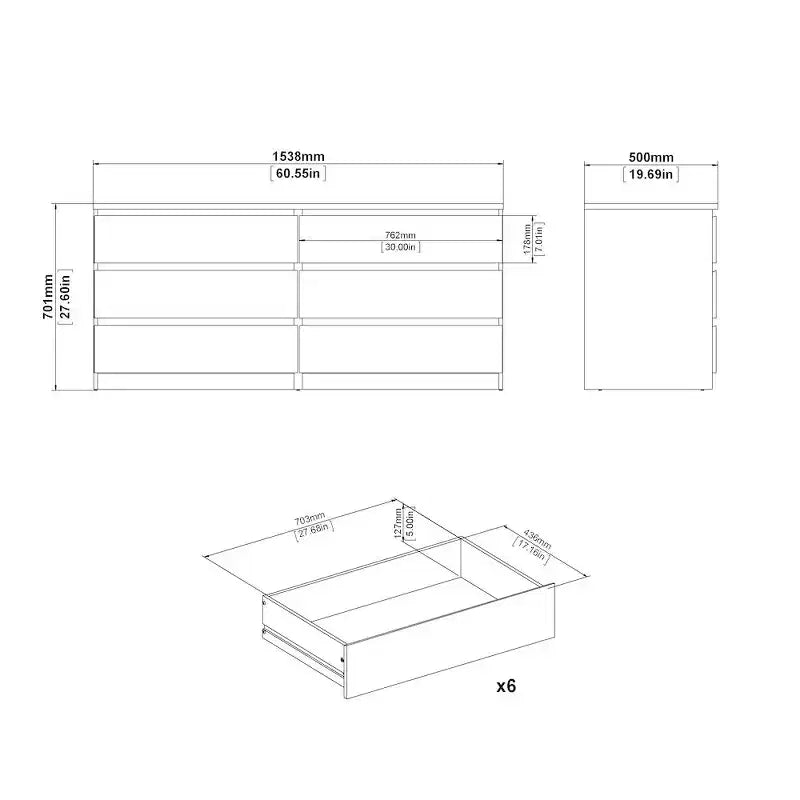 Commode six tiroirs, noir mat