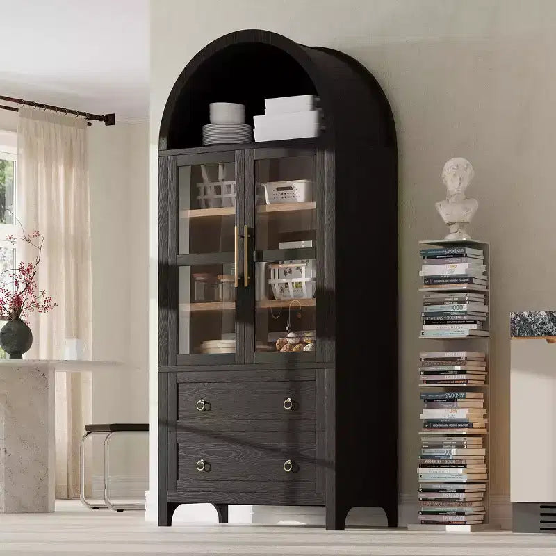 Whisen 71 Tall Arched Kitchen Pantry with 2 Large Drawers, Adjustable Shelves &amp; Glass Door