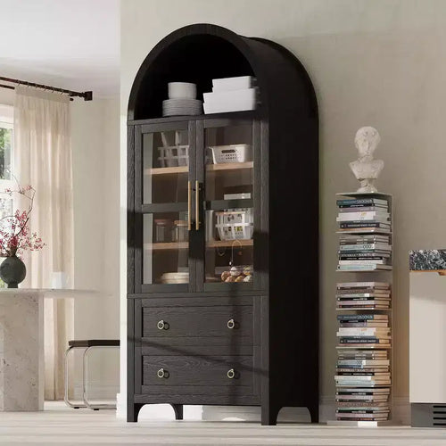 Whisen 71 Tall Arched Kitchen Pantry with 2 Large Drawers, Adjustable Shelves &amp; Glass Door