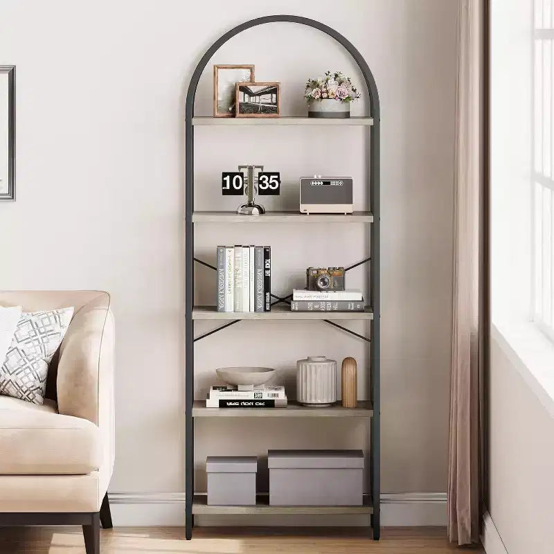 Étagère moderne à 5 niveaux avec finition marbre, idéale pour la maison et le bureau