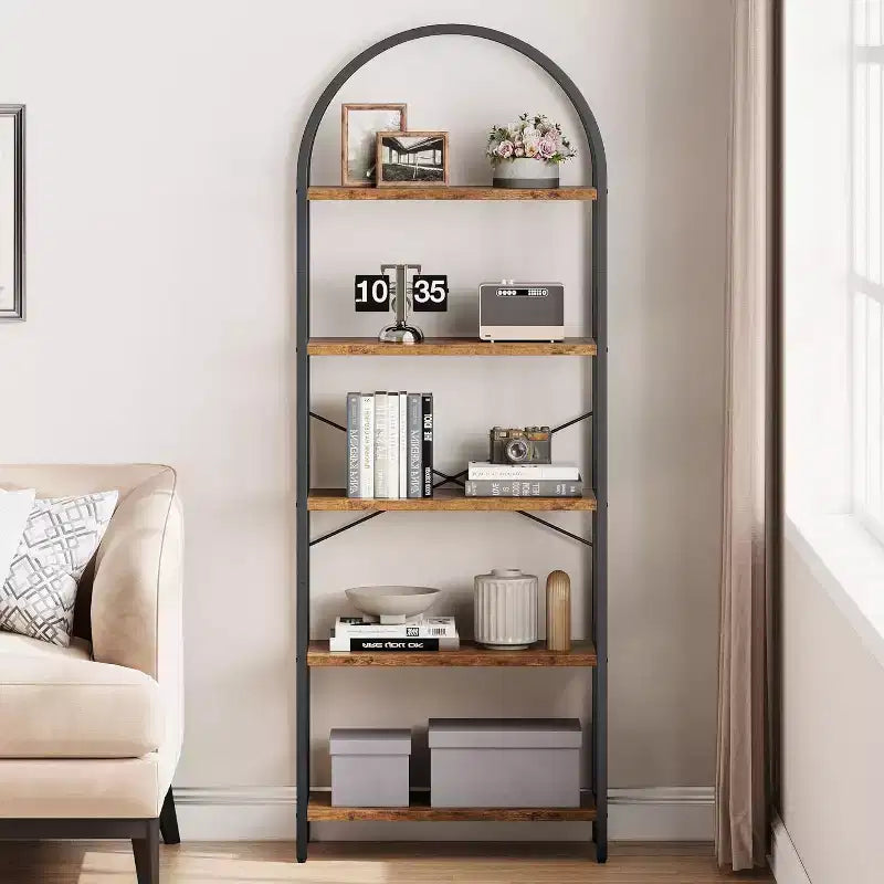 Étagère moderne à 5 niveaux avec finition marbre, idéale pour la maison et le bureau