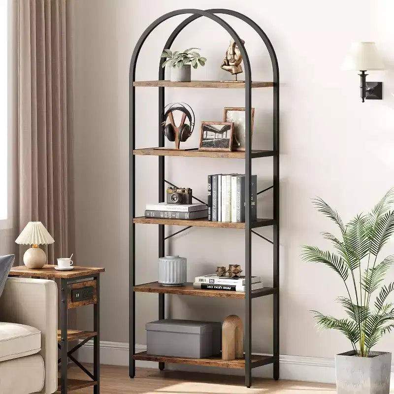 Étagère moderne à 5 niveaux avec finition marbre, idéale pour la maison et le bureau