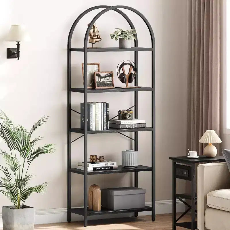 COZONY 71 Arched Bookshelf, 5-Tier Modern Bookcase with Marble Finish, Tall Storage Shelf for Home &amp; Office