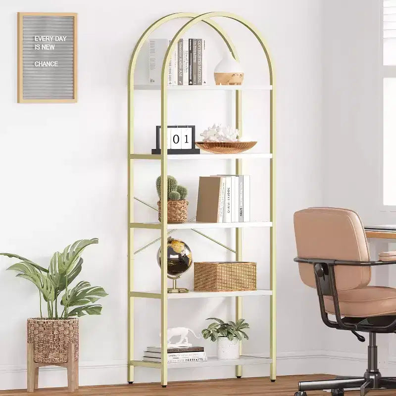 Étagère moderne à 5 niveaux avec finition marbre, idéale pour la maison et le bureau