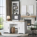Bureau de direction de 60 pouces avec tiroirs, bureau d'ordinateur de style champêtre (blanc antique - 1)