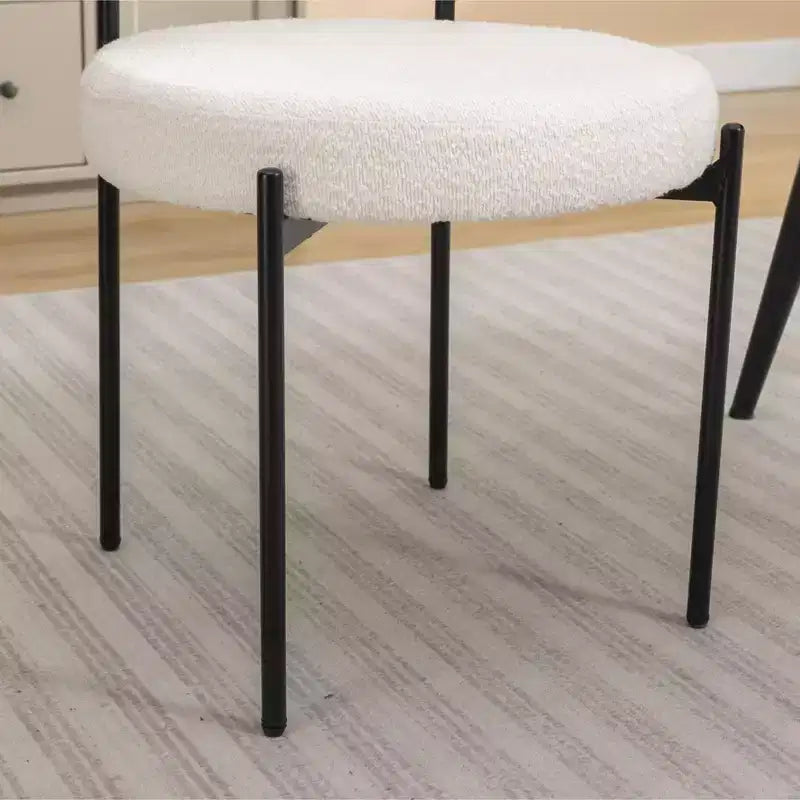 Chaise de salle à manger moderne en tissu à dossier rond, avec coussins épais et pieds en métal ; chaise d'appoint confortable pour la cuisine ou le salon