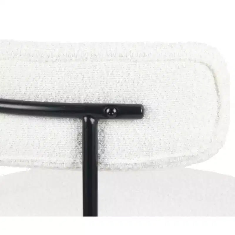 Chaise de salle à manger moderne en tissu à dossier rond, avec coussins épais et pieds en métal ; chaise d'appoint confortable pour la cuisine ou le salon