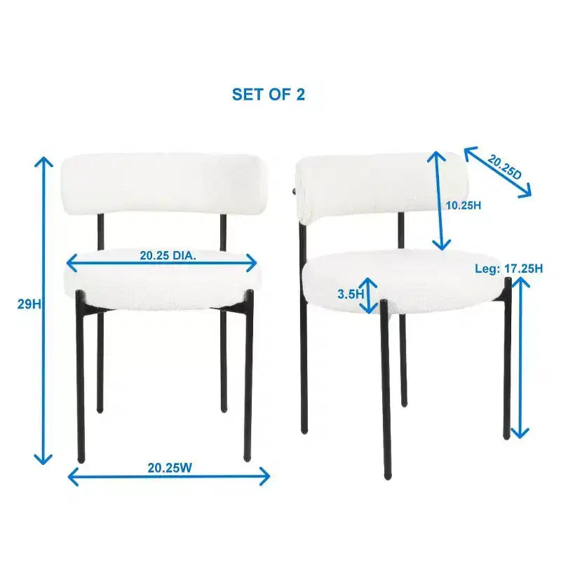 Chaise de salle à manger moderne en tissu à dossier rond, avec coussins épais et pieds en métal ; chaise d'appoint confortable pour la cuisine ou le salon